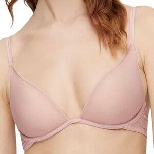 NWT Calvin Klein Sheer Marquisette Unlined Plunge Bra | Pink | Sexy Lingerie